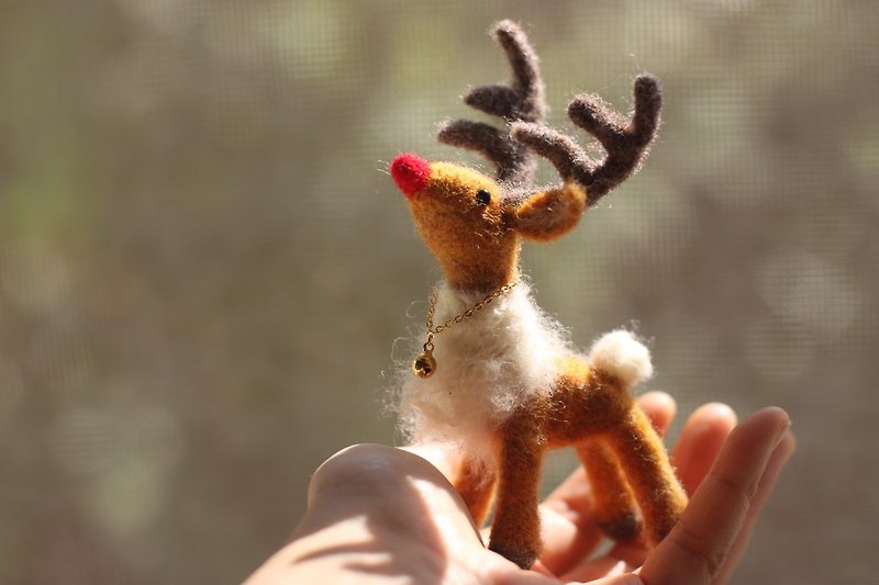 可爱迷你版 红鼻子驯鹿鲁道夫.圣诞驯鹿 订做款 圣诞节 交换礼物  - 摆饰 - 羊毛 咖啡色