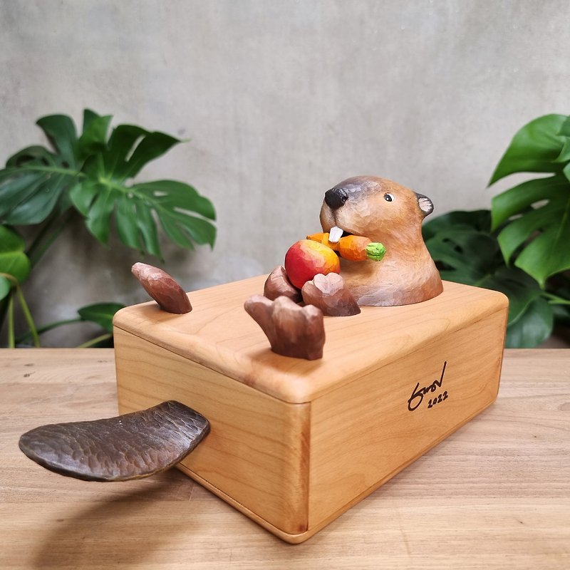 BEAVERBOX wood carving art toy sculpture decoration box - 收纳用品 - 木头 咖啡色