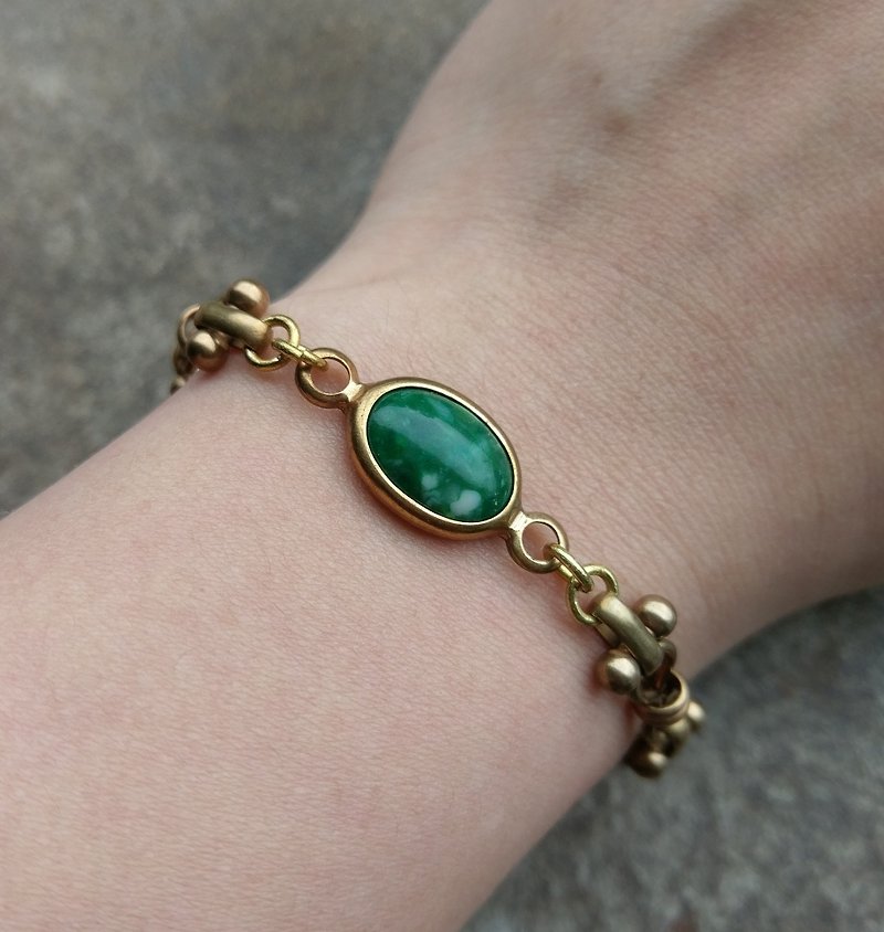 苔藓深绿古董玻璃黄铜手链 - 手链/手环 - 其他金属 绿色