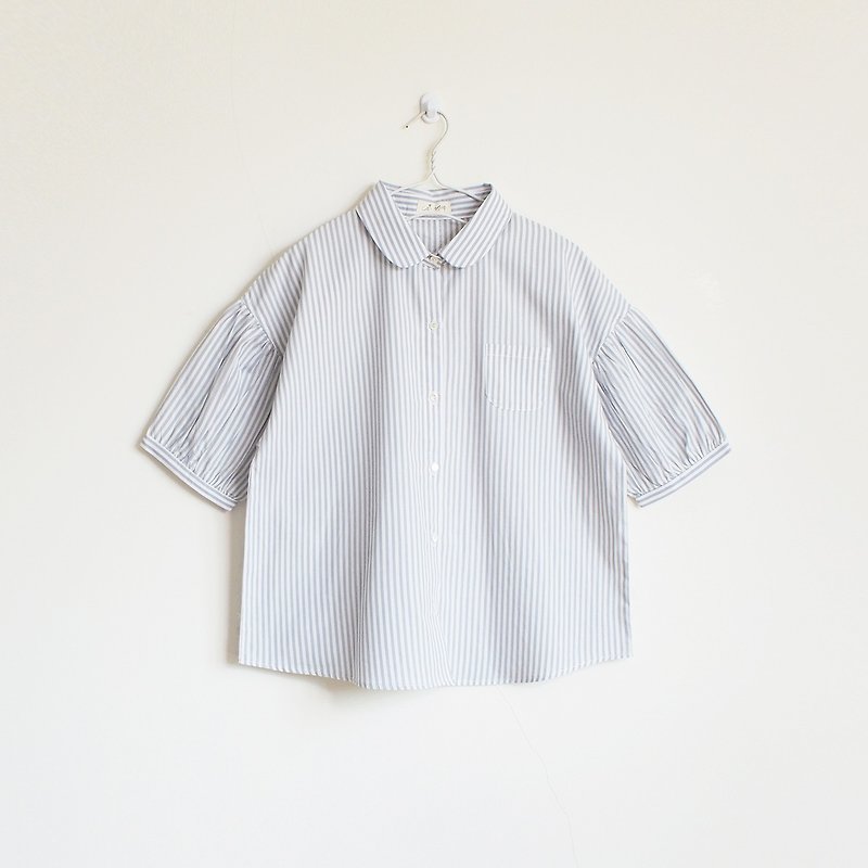 japanese cotton puff sleeve blouse : gray - 女装上衣 - 棉．麻 灰色