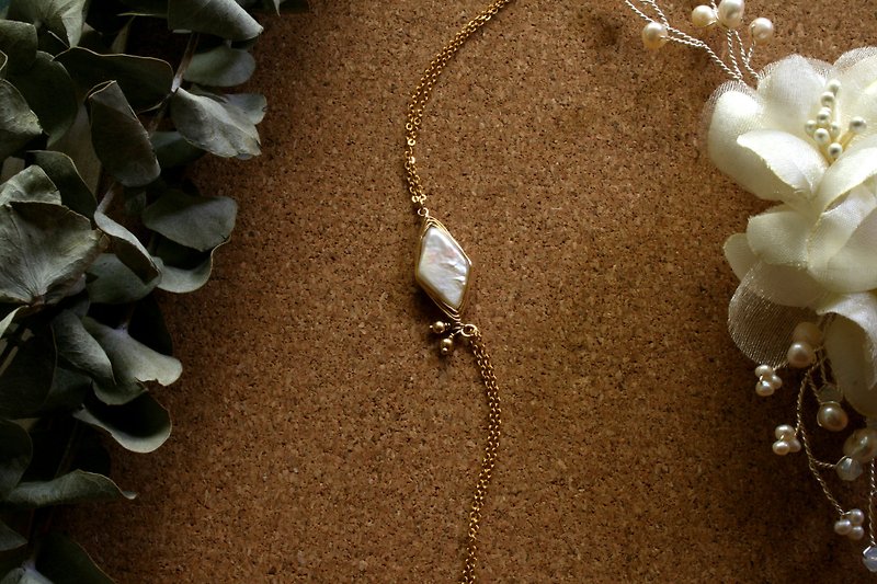 特殊菱形巴洛克 珍珠手链 天然石 定制长度 ~最好的我 - 手链/手环 - 珍珠 白色