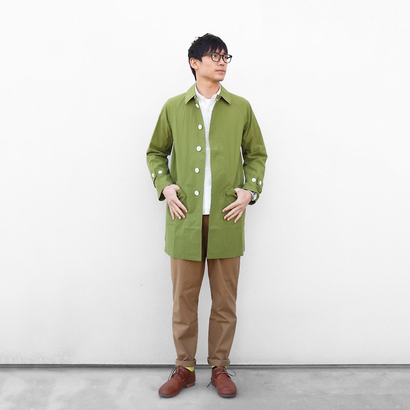 タイプライタークロスステンカラーコート・ユニセックスsize2 - 男装外套 - 棉．麻 绿色