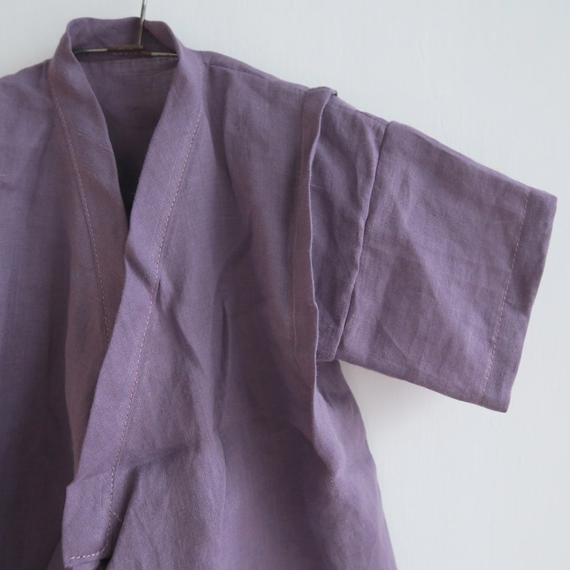 福利品 | 成长过渡调整型绑带日式甚平儿童上衣 | 亚麻 | 紫藤花 - 童装上衣 - 棉．麻 紫色