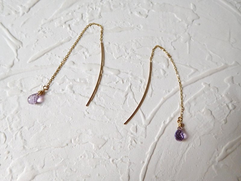 纯10K金紫水晶水滴型耳线预购款 - 耳环/耳夹 - 纸 紫色