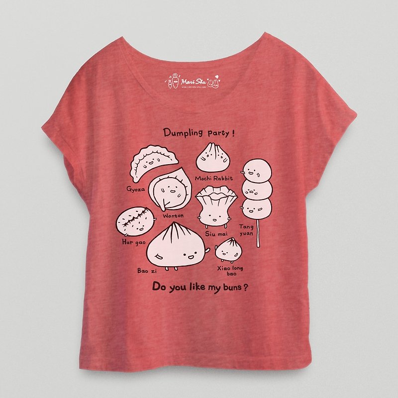 Dumpling party! T-shirt - 女装短裤 - 棉．麻 红色