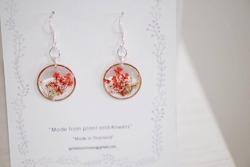Ammi majus (Red+white)Circle earring - 耳环/耳夹 - 植物．花 红色