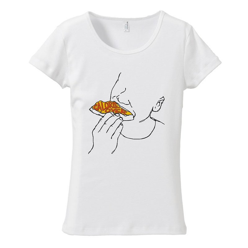 レディースTシャツ / Calorie over 2 / pizza - 女装 T 恤 - 棉．麻 白色
