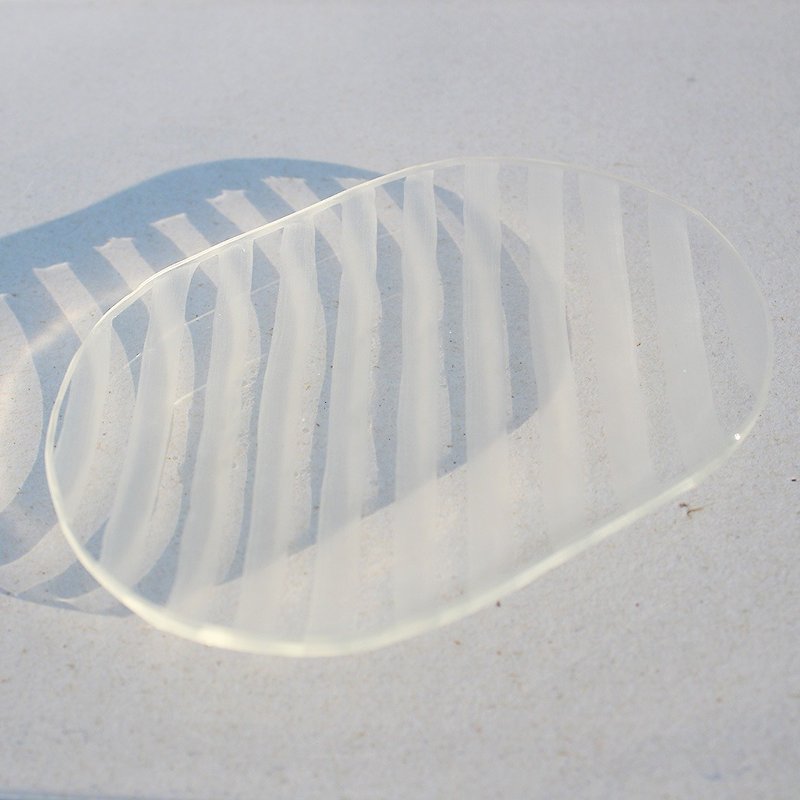 透明玻璃磨刻小碟 圆长形 宽纹 - 浅碟/小碟子 - 玻璃 透明