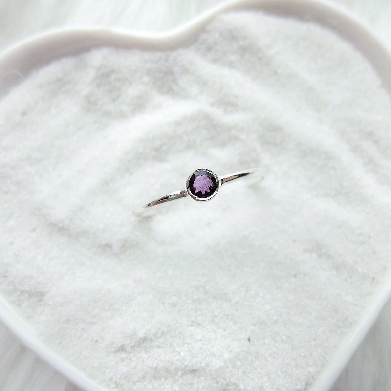 紫水晶925纯银简约细戒 - 戒指 - 宝石 银色