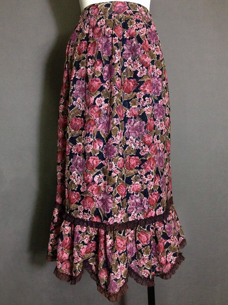 时候古着 [ 古董裙/ 日本制花朵蕾丝古董裙 ] 国外带回 VINTAGE - 裙子 - 聚酯纤维 粉红色
