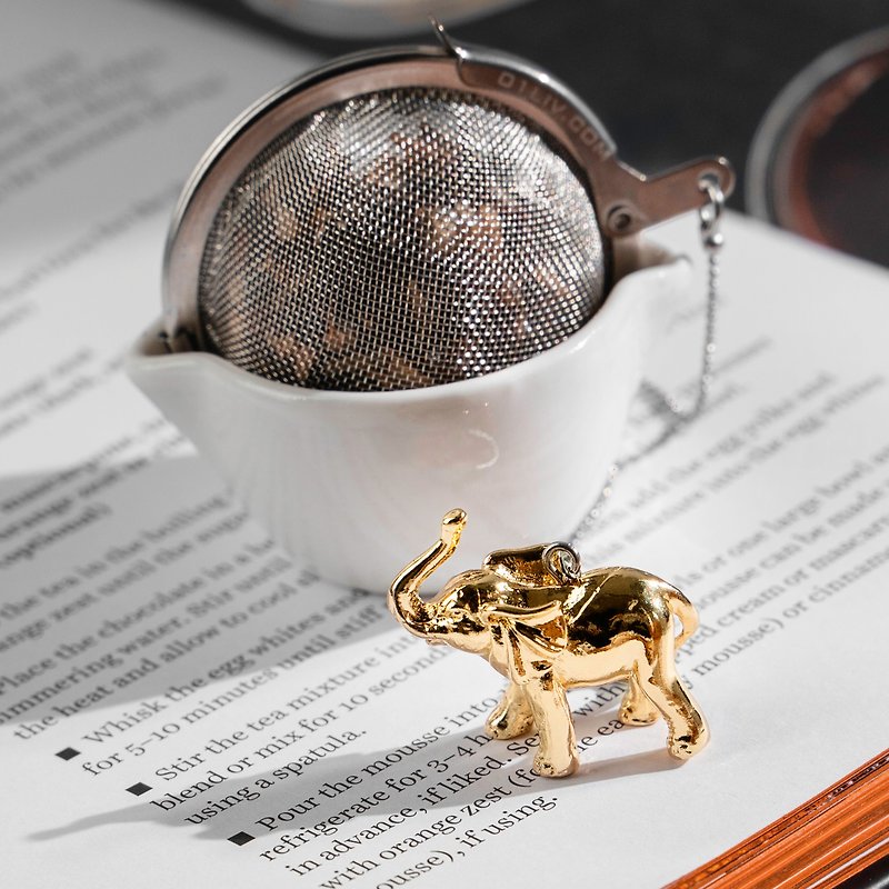 01LIV不锈钢滤茶器 CHICHI滤茶球 金色大象吊饰附瓷碗原创设计 - 茶具/茶杯 - 不锈钢 金色