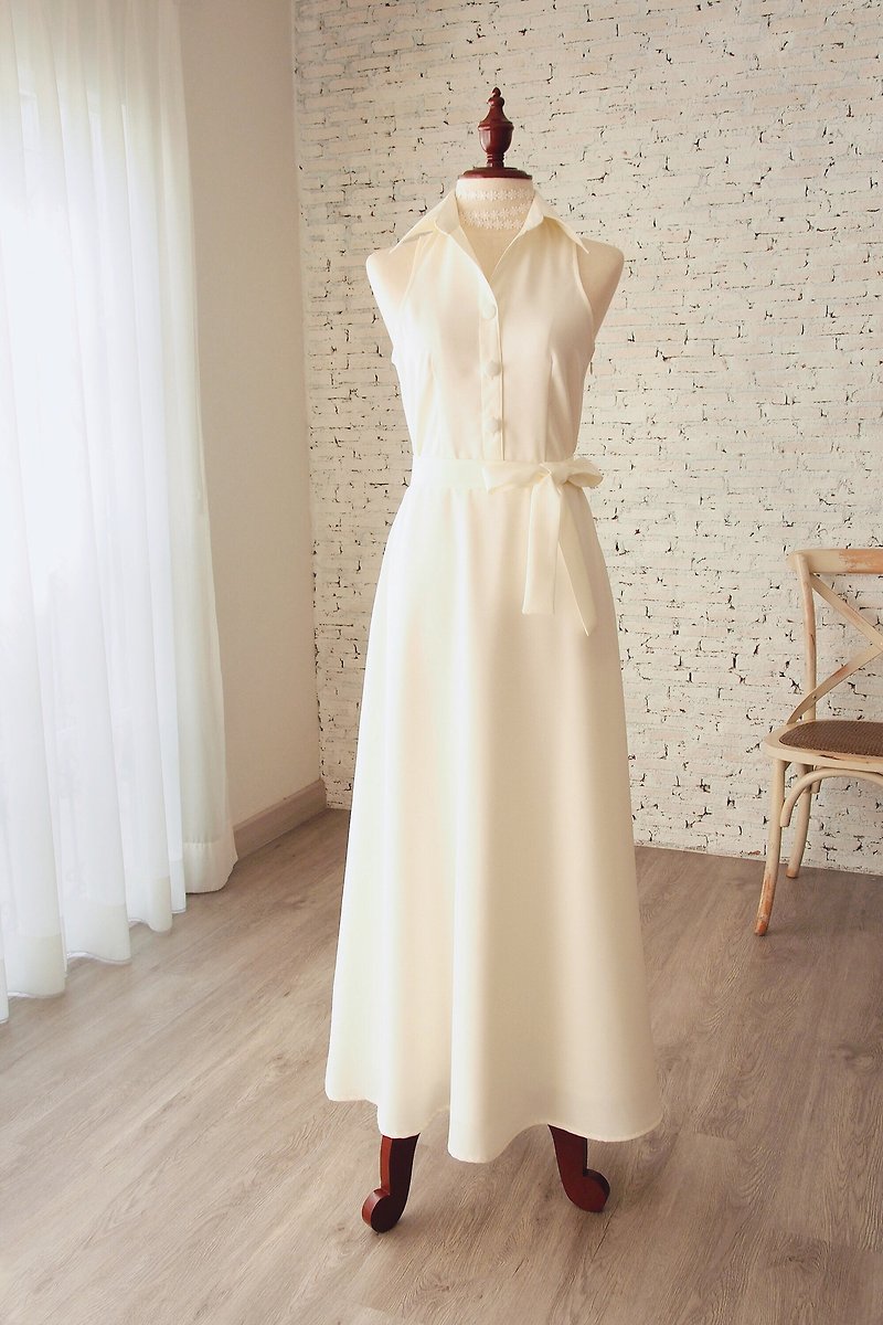 Off White Wedding Dress Bridesmaid Shirt dress Prom Dress Vintage Party Dress - 洋装/连衣裙 - 聚酯纤维 白色