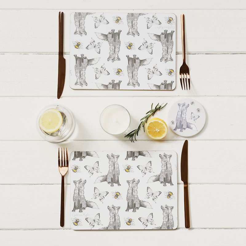 英国Gillian Kyle苏格兰狐狸图腾木头餐垫/桌垫(一组两片入) - 餐垫/桌巾 - 木头 白色