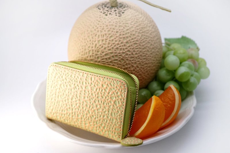 Melon round zipper coin purse pass case Crown melon cowhide green flesh muskmelon coin purse, pass case