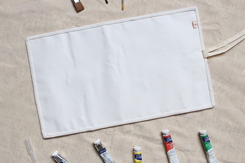 空白色画具袋/笔袋 工具收纳袋 滚边 巻物ケース 水彩絵具 - 铅笔盒/笔袋 - 棉．麻 白色