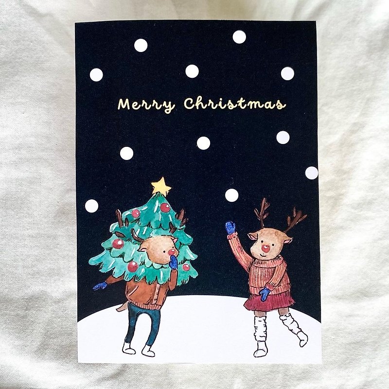 【送礼周边】【手绘】圣诞麋鹿来报到 圣诞节卡片 贺卡 - 卡片/明信片 - 纸 