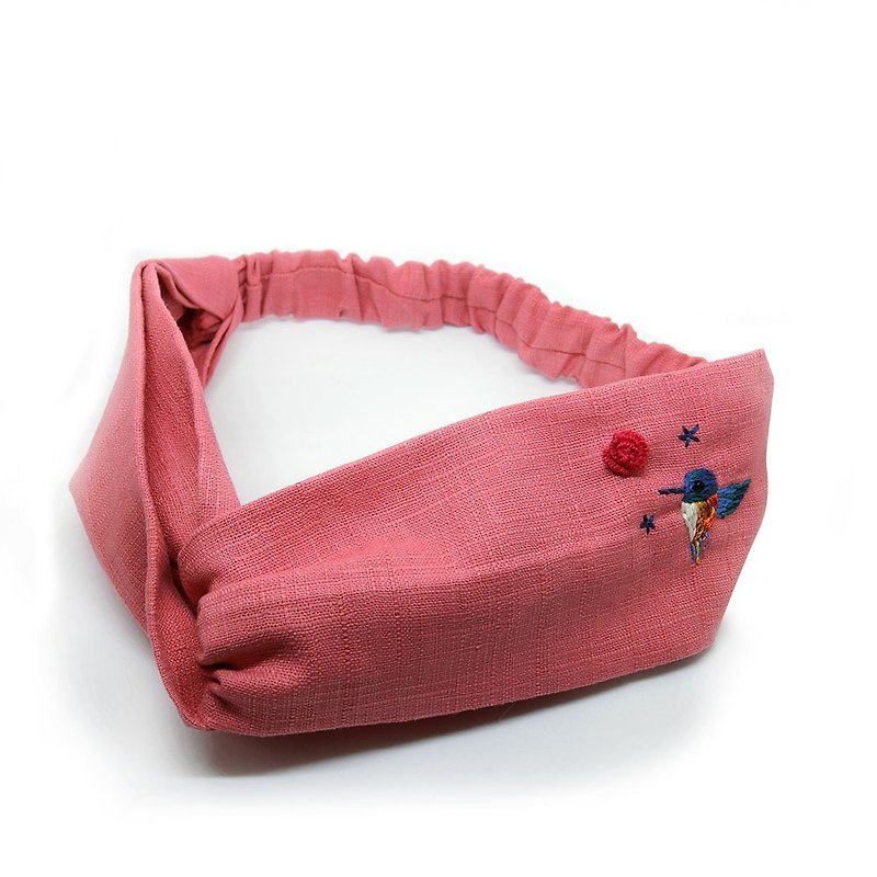 【壳艺品】100%手工刺绣发带(蜂鸟) - 发带/发箍 - 棉．麻 粉红色