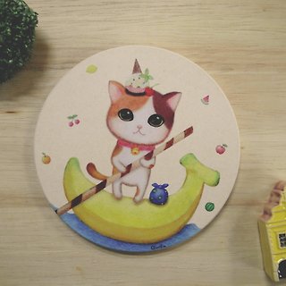 ChinChin 手绘猫咪陶瓷吸水杯垫 - 香蕉圣代