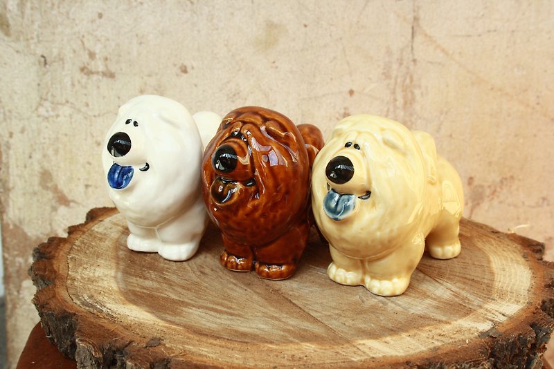 Chow chow dog figurine ceramics handmade, statuette porcelain 鬆獅雕像 - 摆饰 - 陶 