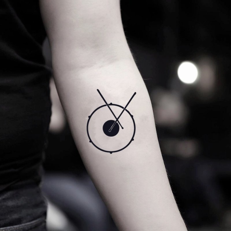 OhMyTat 简约鼓线条 Drum Outline 刺青图案纹身贴纸 (2 张) - 纹身贴 - 纸 黑色