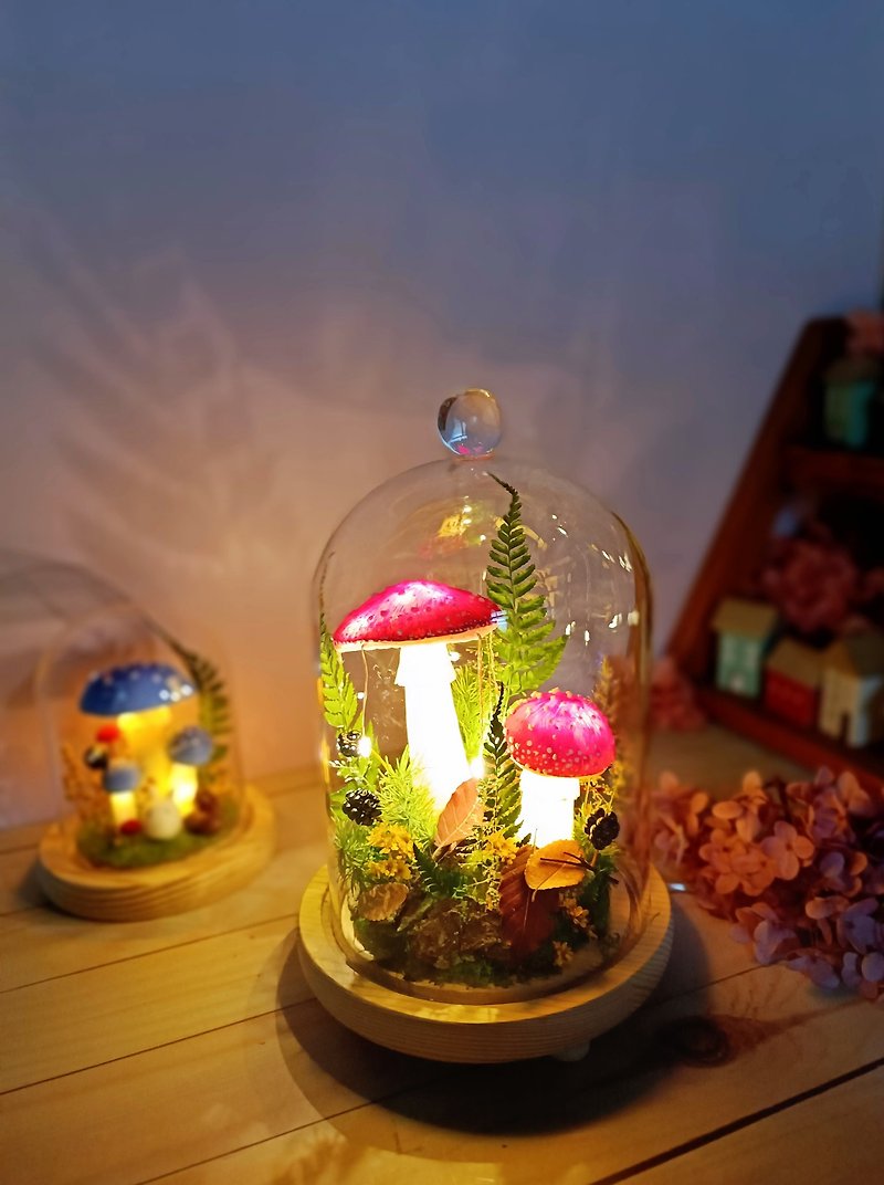 沉静系蘑菇夜灯 玻璃罩 花盅 红色蘑菇 干燥花 永生花 - 灯具/灯饰 - 玻璃 