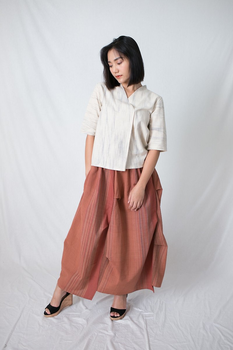Long skirt, hand woven fabric - 裙子 - 棉．麻 橘色