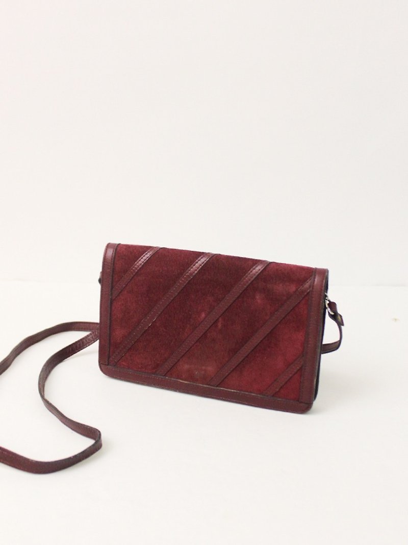 复古欧洲80s枣红色侧背外出麂皮古董包 European Vintage Bag - 侧背包/斜挎包 - 人造皮革 红色