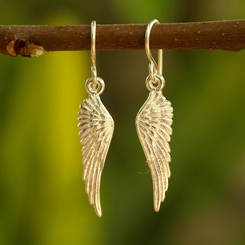 银制天使之翼吊坠耳环 - 耳环/耳夹 - 其他金属 