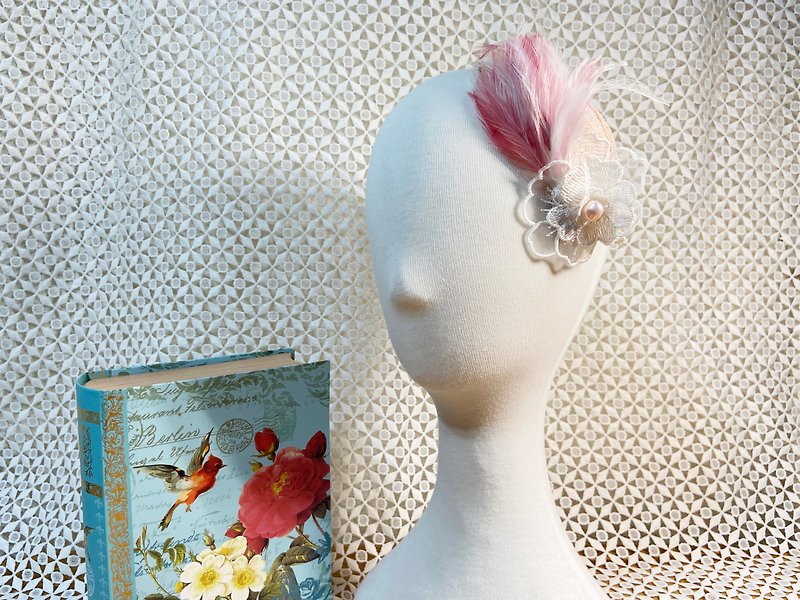 手工羽毛发饰-Héméra 婚宴派对造型/儿童皆可佩戴 - 帽子 - 棉．麻 粉红色