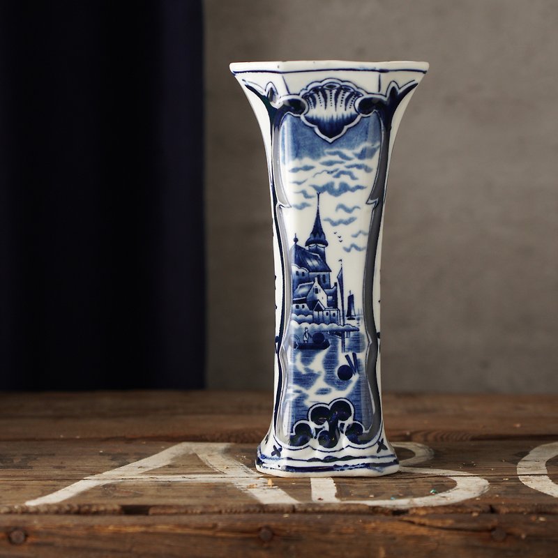 荷兰代尔夫特蓝修道院图腾花瓶/台夫特/花器 - 花瓶/陶器 - 陶 蓝色