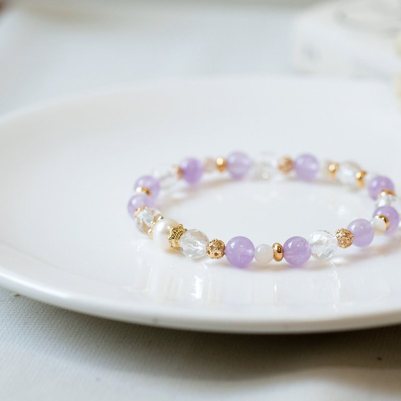 紫水晶白水晶珍珠手链 婚礼系列 紫色婚纱 - 手链/手环 - 半宝石 紫色