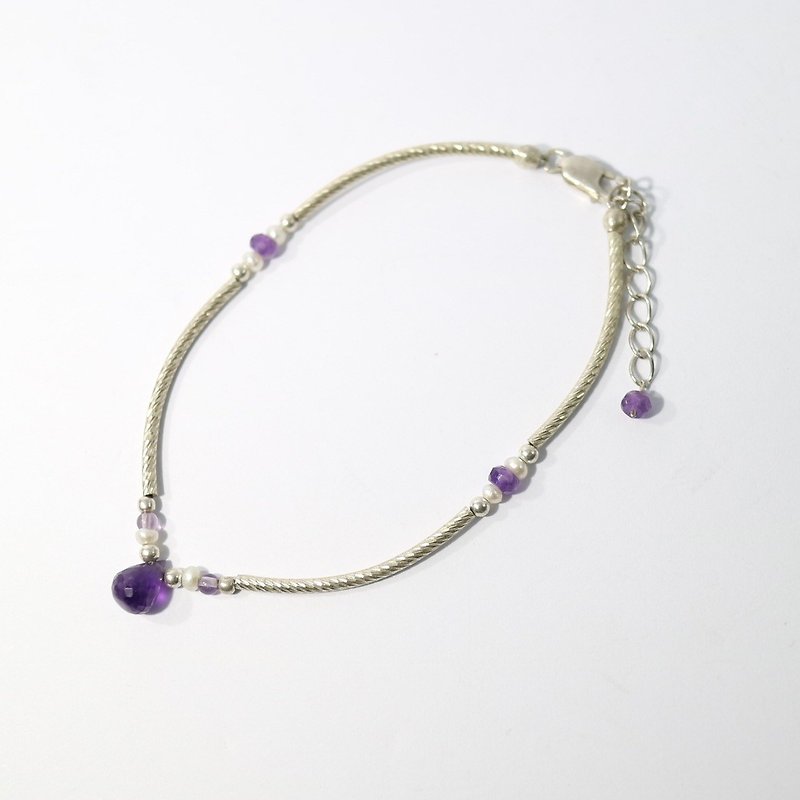 Dazzling~紫水晶_天然珍珠纯银手链 - 手链/手环 - 宝石 紫色