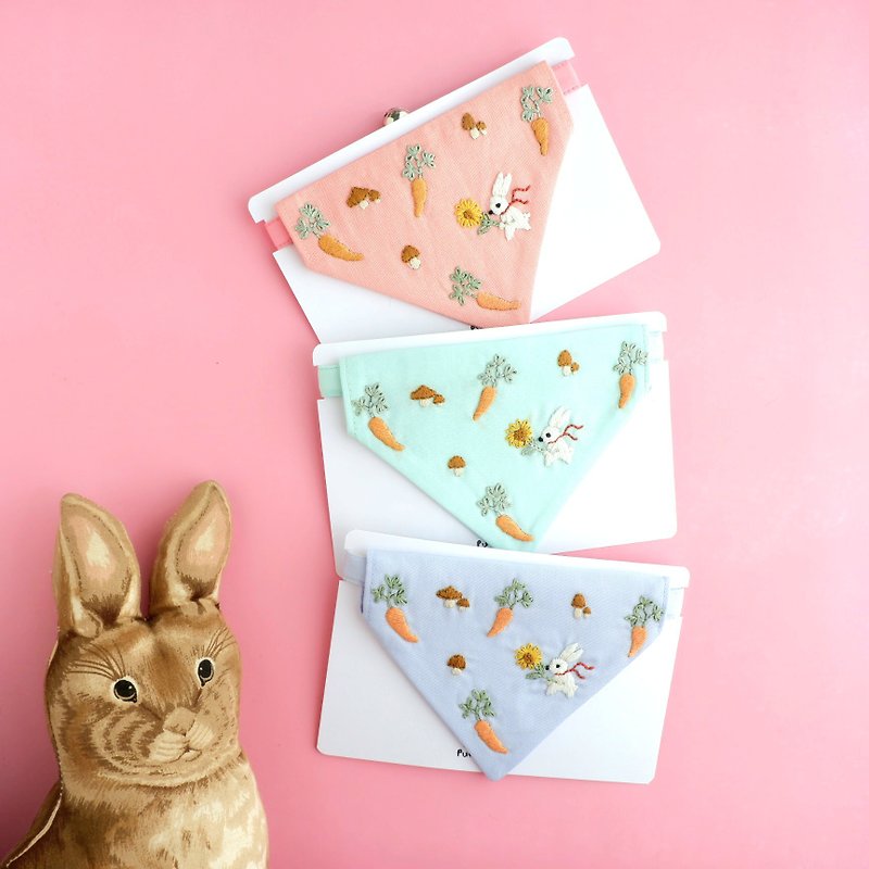 Bunny's Garden - Breakaway cat collar : Bunny,hand-emboidered bandana,Removable - 项圈/牵绳 - 棉．麻 多色