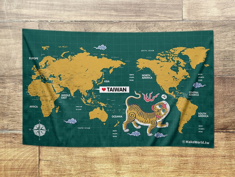 Make World地图制造运动浴巾(绿地黄虎喵喵叫) - 毛巾浴巾 - 聚酯纤维 