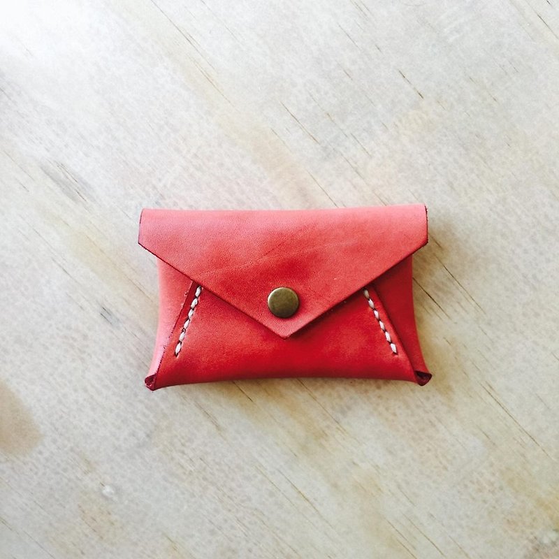 红 信封型零钱包 交换礼物 定制化手工皮件 嗅皮手作 - 零钱包 - 真皮 红色
