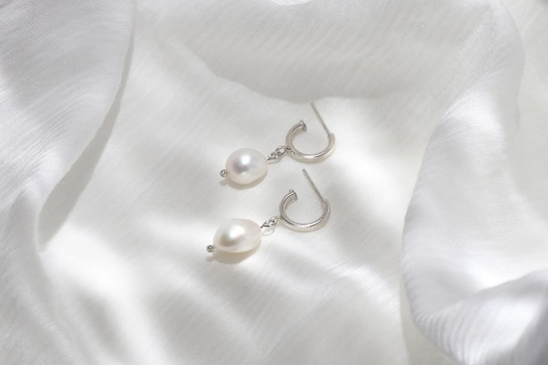 川越【Silver 925】巴洛克珍珠 纯银耳环 手作订制 - 耳环/耳夹 - 纯银 银色