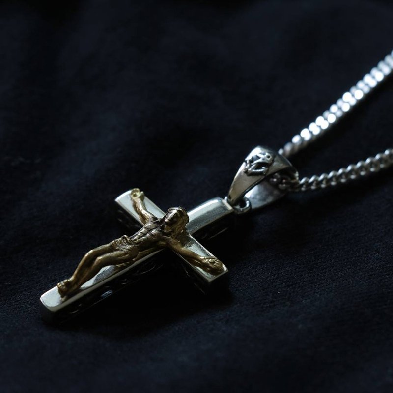 复古骑自行车的人头骨交叉基督耶稣银吊坠项链 - 项链 - 其他金属 银色