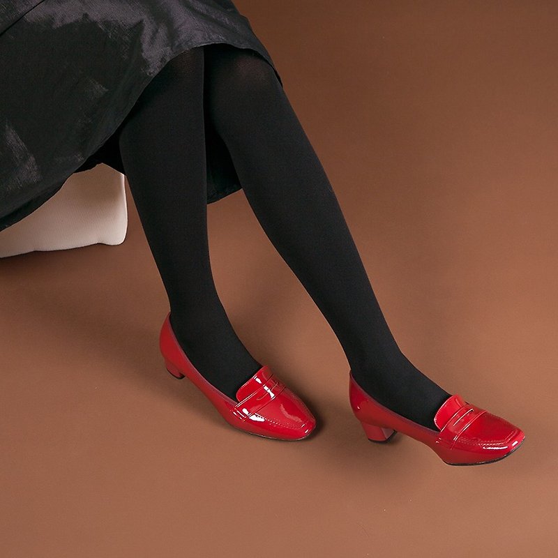 【雨中即景】小方楦Penny防水低跟乐福鞋-爱丽丝红 - 雨鞋/雨靴 - 防水材质 红色