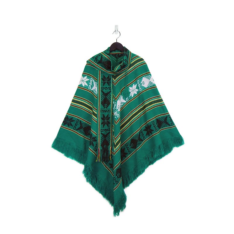 A·PRANK :DOLLY :: 复古着VINTAGE草绿色印第安考津图腾流苏斗篷罩衫(T712044) - 女装针织衫/毛衣 - 棉．麻 绿色