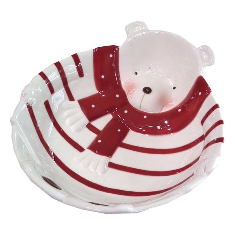 【BEAR BOY】陶瓷红围巾熊餐盘-S - 浅碟/小碟子 - 其他材质 