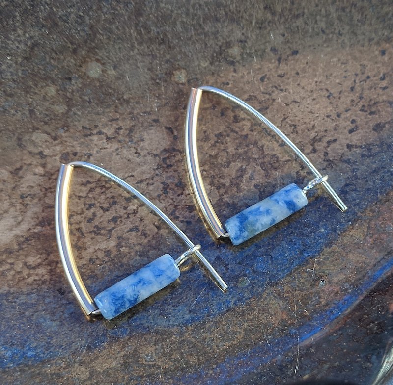 简约14k包金纯银蓝点石耳环 - 耳环/耳夹 - 半宝石 蓝色