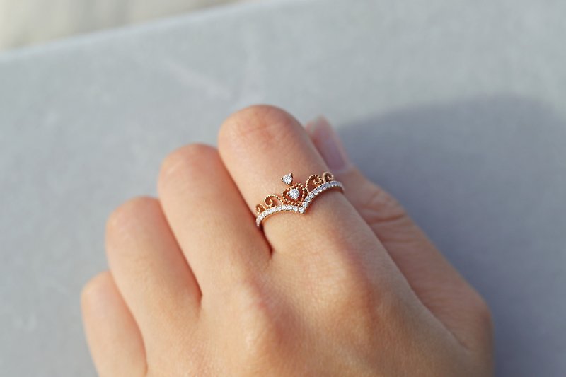 18K公主皇冠钻石戒指 - 戒指 - 钻石 银色