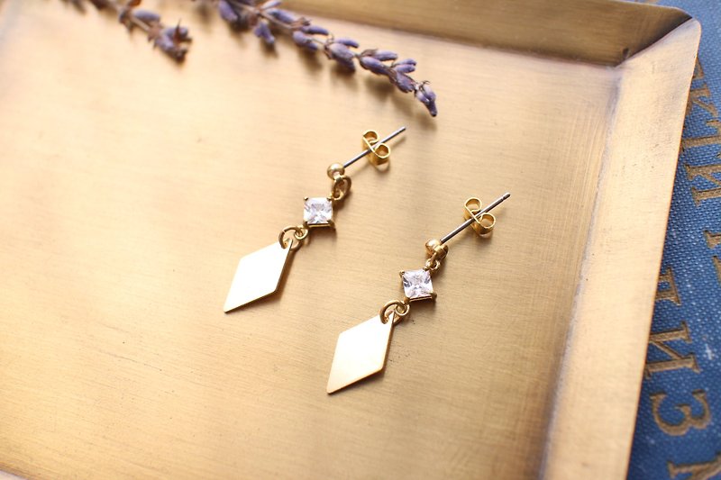 方田-锆石 黄铜耳环-针式 夹式 - 耳环/耳夹 - 其他金属 