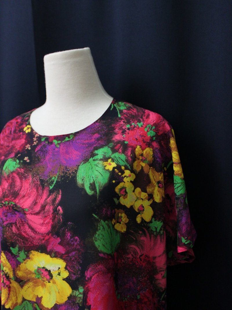 【RE0511T011】日本制深色系油画短袖古着衬衫 - 女装衬衫 - 聚酯纤维 紫色