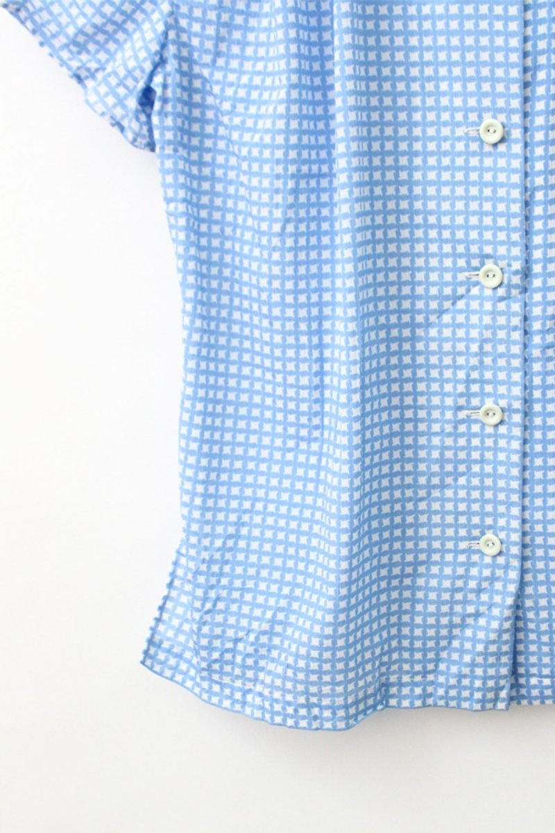 【RE0817T1575】水蓝色千鸟格短袖古着衬衫 - 女装衬衫 - 聚酯纤维 蓝色