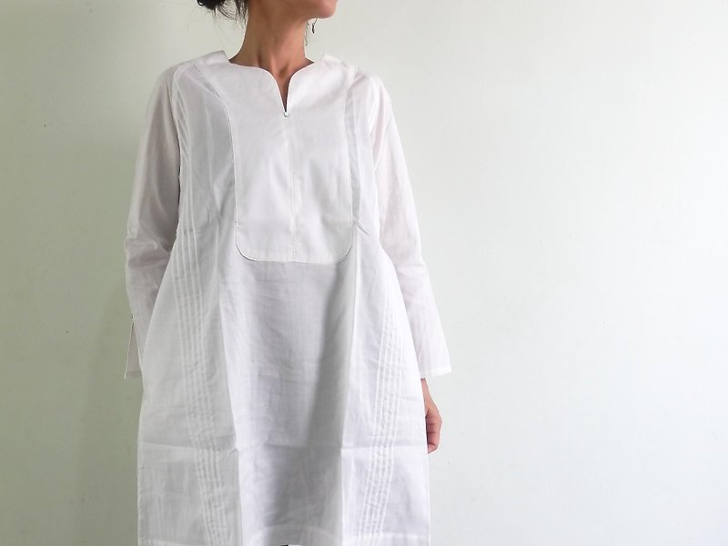 クルタシャツ/プレオーガニックコットン/ラグランスリーブ - 女装上衣 - 棉．麻 白色
