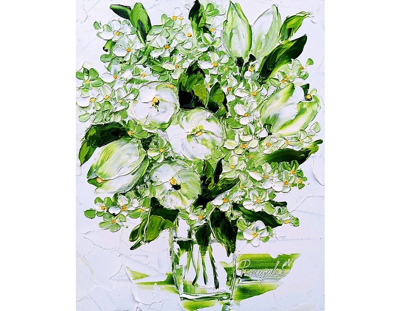 郁金香绘画花卉原创艺术花绣球花瓶中 10 x 8 - 墙贴/壁贴 - 其他材质 白色