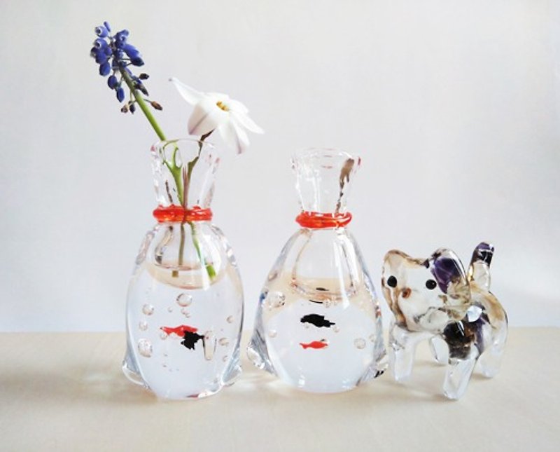 金魚の一輪挿し 赤 - 花瓶/陶器 - 玻璃 透明