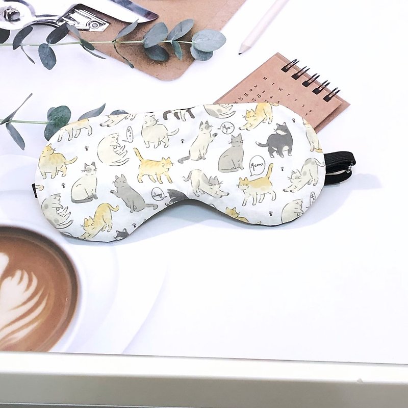 慵懒的猫/好眠舒适眼罩.韩国GOTS认证有机棉双层纱.100%纯棉 - 眼罩 - 棉．麻 白色