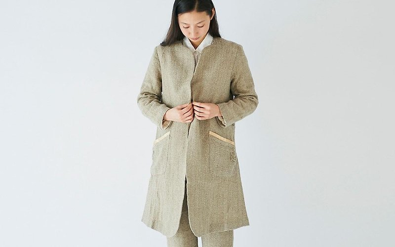 enrica herringbone coat beige - 女装休闲/机能外套 - 棉．麻 卡其色